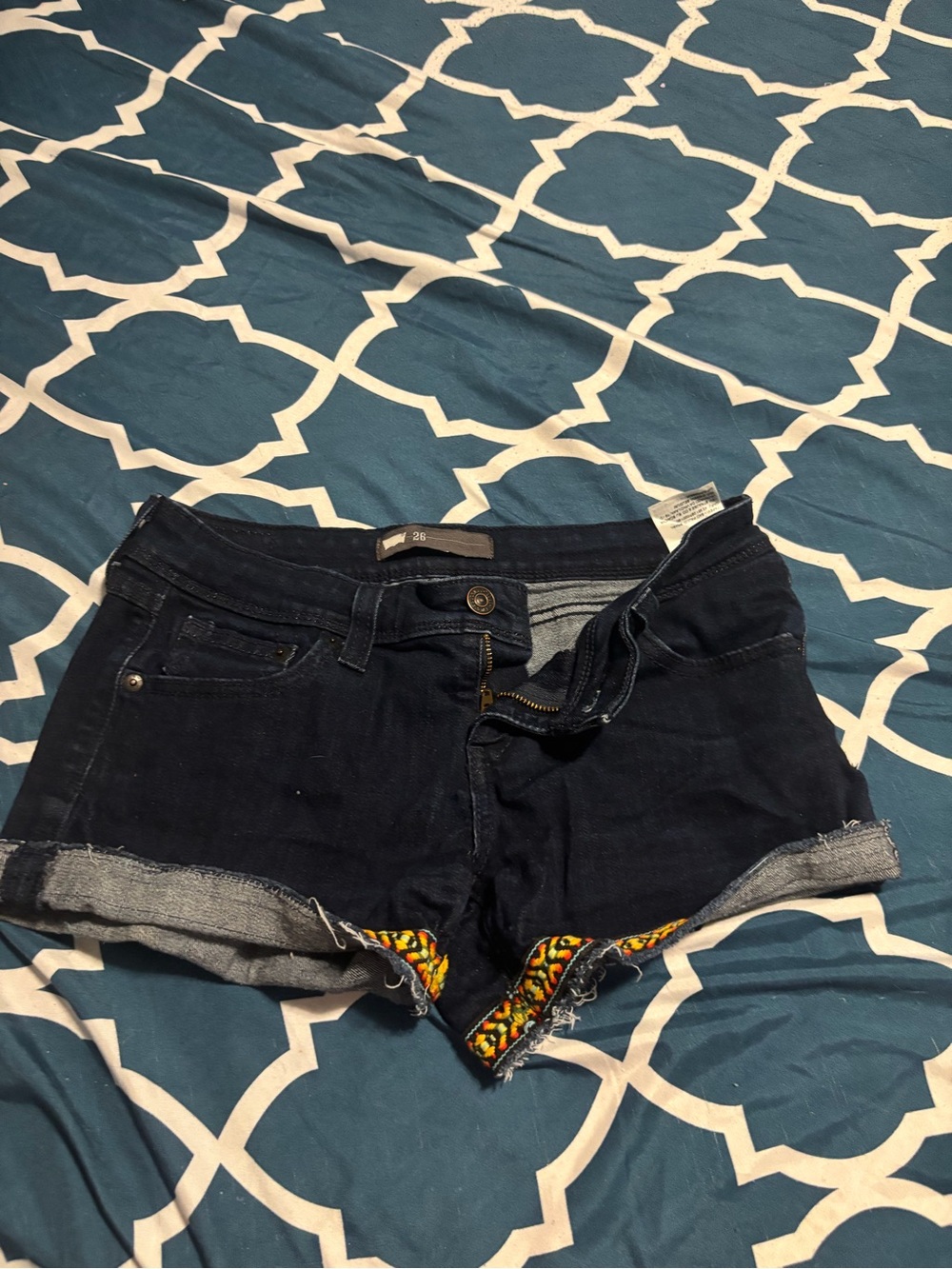 Levi's Dark Blue Denim Cuffed Jean Shorts